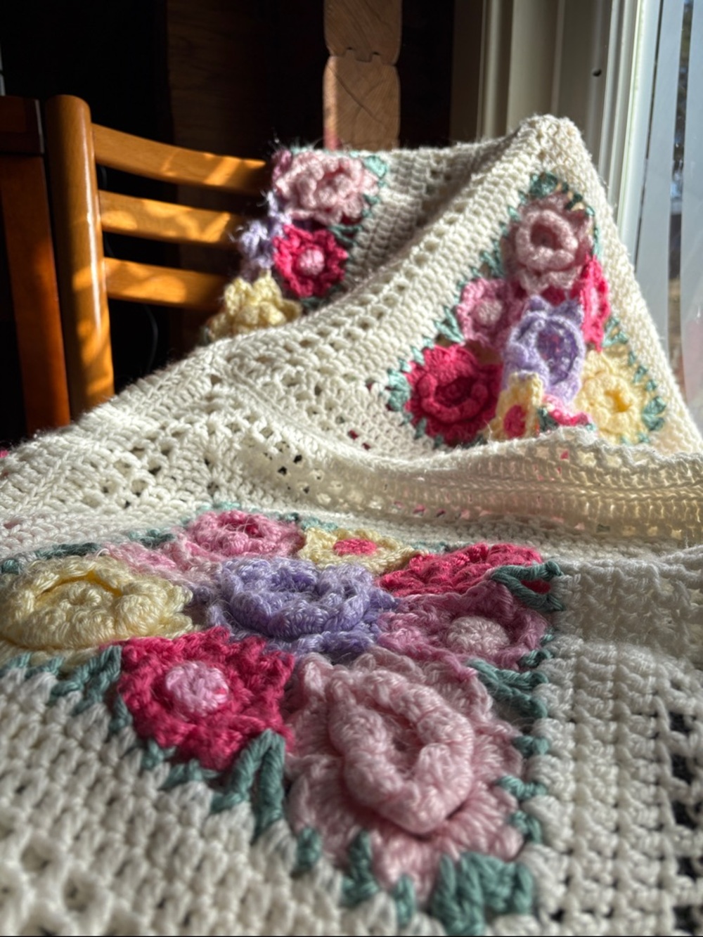 50x49 Floral Afghan Crocheted Blanket